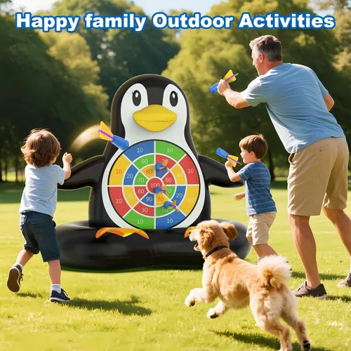 Vista 8 de MOONTOY Juguetes de piscina para niños, juego de mesa inflable de pingüino, juegos de piscina para playa y patio trasero, juguetes acuáticos