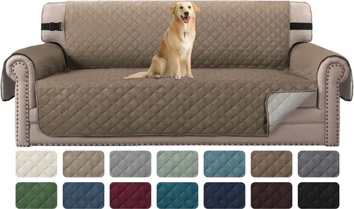 Vista 14 de H.VERSAILTEX Funda de sofá resistente al agua para sofá de 3 cojines, reversible, protector de muebles acolchado con correa elástica, funda de sofá
