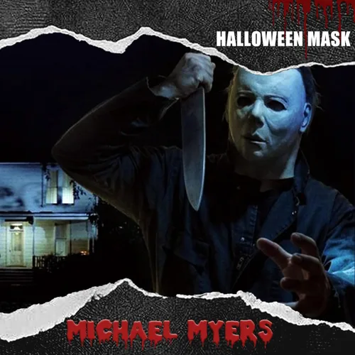 Vista 2 de Lucasou Máscara de Michael Myers original para adultos, máscara de miedo para Halloween, máscara de látex para cosplay, baile de graduación, disfraz