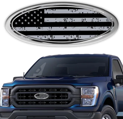 Vista 7 de Emblema para portón trasero para Ford F150 F250 F350 Bandera Americana Negra de 9 Pulgadas Emblema para parrilla delantera para emblemas de Ford