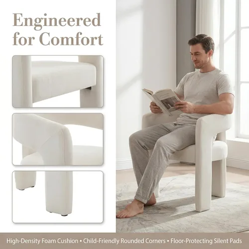 Vista 9 de Hyfirm Sillas de Comedor Modernas Tipo Barril Juego de 1, Cómoda Silla de Comedor de Acento Tapizada en Chenilla con Brazo para Cocina Sala de Estar