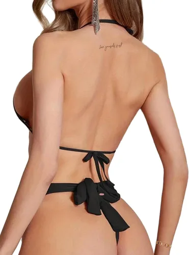 Vista 3 de Hilinker Conjunto de lencería sexy de 3 piezas para mujer, lencería de encaje para cosplay, juego de roles