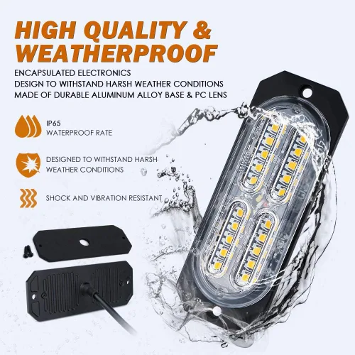 Vista 6 de Xprite Kit de luces estroboscópicas de emergencia con 20 luces LED de montaje empotrado en superficie de color ámbar, ultradelgado, salpicadero