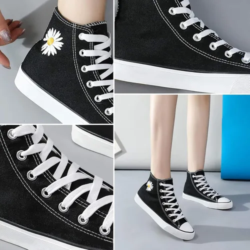 Vista 3 de Tenis de lona de caña alta con cordones para mujer, estilo informal, ideales para caminar