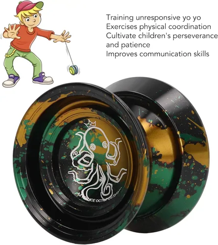 Vista 7 de YoYo - Bola de aleación de aluminio que no responde con guante, 3 cuerdas para adultos y niños (negro dorado) Yoyo Yo