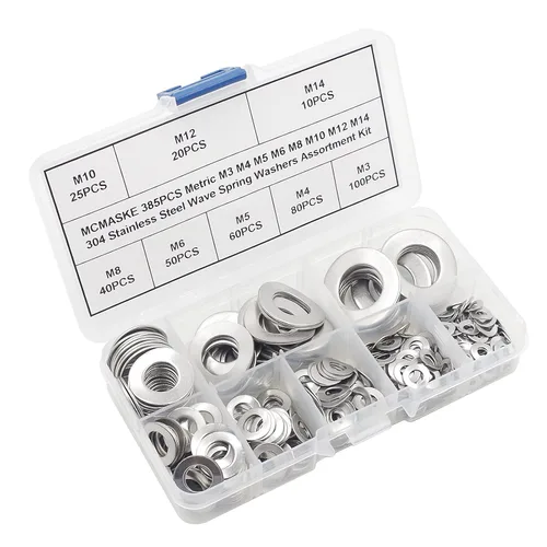 Vista 3 de Kit surtido de 385 piezas de arandelas de resorte de acero inoxidable M3 M4 M5 M6 M8 M10 M12 M14 304