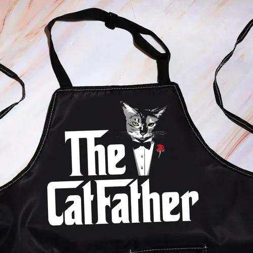 Vista 3 de WZMPA Divertido delantal de cocina Catfather con bolsillos, regalo para papá y gato, delantal ajustable para cocinar, hornear, asar a la parrilla