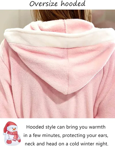Vista 2 de Artfasion Batas de baño largas y suaves con capucha para mujer, ropa de dormir cálida para invierno, bata de regalo