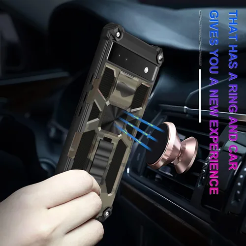 Vista 3 de Funda para Pixel 6A (no para 6 o 6P), con protector de pantalla de vidrio templado 9H, grado militar, soporte con soporte magnético para automóvil