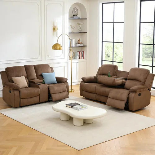 Vista 12 de Juego de sofá reclinable manual, juego de sofá reclinable de microfibra, juego de muebles modernos para sala de estar, sofá reclinable para sala