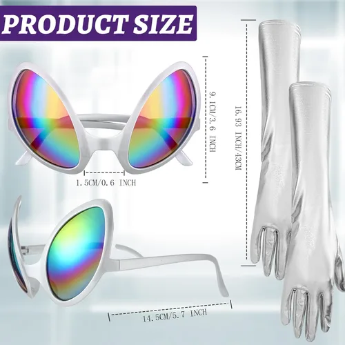 Vista 3 de Kanayu 6 Pcs Halloween Alien Costume for Women Alien Headband Adult Martian Antenna Glasses Metallic Gloves