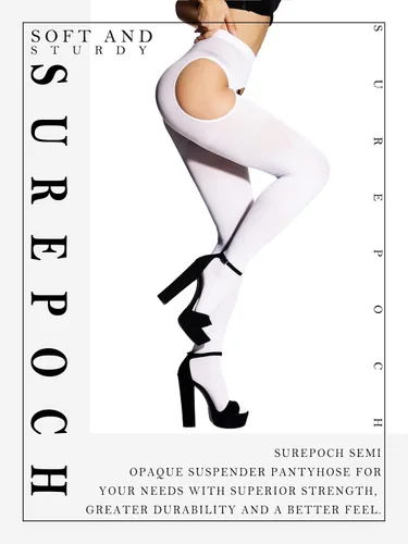 Vista 4 de SUREPOCH Medias con tirantes para mujer, talla grande, liguero, color blanco, control superior