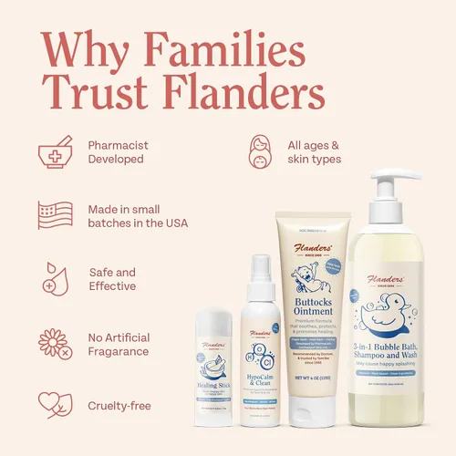 Vista 5 de Flanders Buttocks Ointment Crema de óxido de zinc, tubo de 4 onzas, pasta de barrera gruesa para piel de bebés y adultos, sarpullido por calor