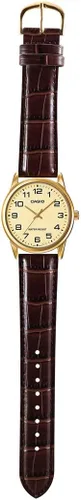 Vista 5 de Casio Reloj de cuarzo de acero inoxidable para hombre con correa de cuero, marrón, 18 (Modelo EAW-MTP-V001GL-9B), Marrón, Reloj de cuarzo