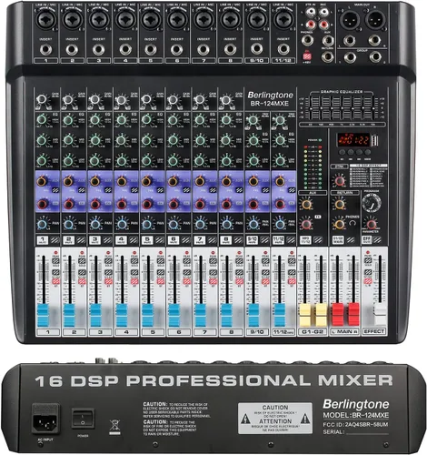 Vista 5 de Mezclador de audio profesional Bluetooth de 12 canales, consola de sonido DJ, grabación MP3 USB, conector de micrófono XLR, 7 bandas, ecualizador