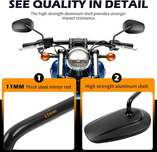 Vista 4 de Espejos retrovisores negros de 8 mm en forma de lágrima para motocicleta para Sportster XL 883 1200 Road King V-Rod Street Glide Electra Glide Dyna