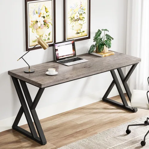 Vista 6 de Tribesigns Escritorio para computadora de escritura, escritorio de estudio resistente de 55 pulgadas con patas de metal en forma de Z, escritorio
