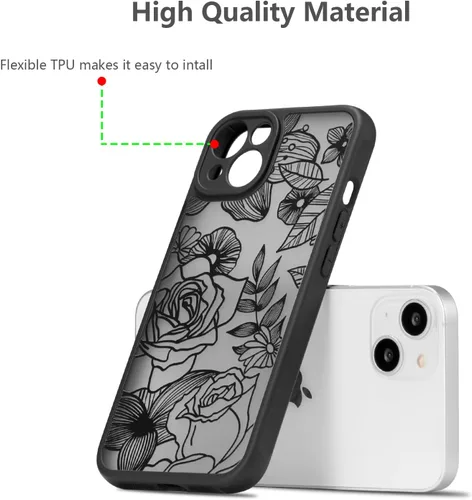 Vista 8 de XIZYO Funda para iPhone 14 Plus, diseño de rosa floral para mujeres y niñas, patrón estético, delgado, de poliuretano termoplástico, a prueba