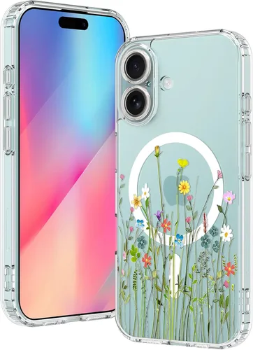 Vista 9 de OOK Magnetic for iPhone 17 Case Clear Pretty Flower Girls Women [Not Yellowing][Screen Protector] [ MagSafe Compatible] with Full Camera Lens