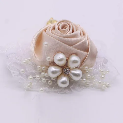 Vista 5 de 1 pieza flor de muñeca, boda dama de honor, novia, decoración de ramillete de muñeca, flor de mano, champán