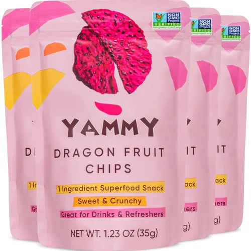 Vista 14 de Yammy Chips de fruta del dragón seca para refrescos (paquete de 5.6 oz, 4 unidades) - Como piezas de fruta del dragón liofilizada - Snack saludable