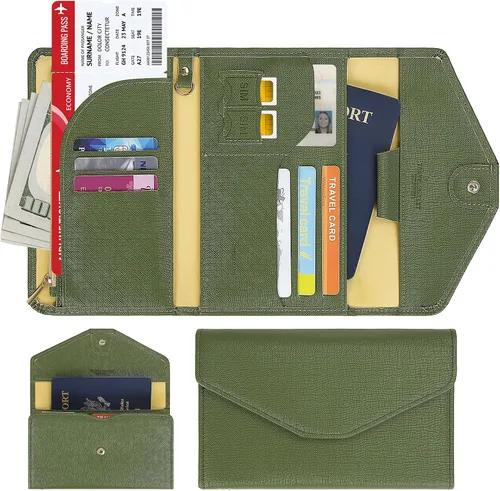 Vista 157 de Zoppen - Billetera de viaje con bloqueo RFID multiusos (Ver.4) Portatarjetas de pasaporte y vacunas, organizador de documentos de tres pliegues