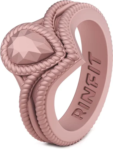 Vista 13 de Rinfit - Anillos de silicona para mujer - Anillo de compromiso en forma de pera de silicona - Alianzas de boda de goma para mujer - Diseño patentado