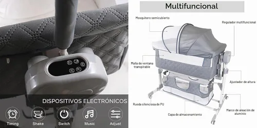 Vista 3 de Cuna eléctrica inteligente con Bluetooth para bebé, cuna de noche para bebé, cuna plegable convertible con control remoto, música, 5 engranajes