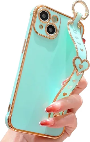 Vista 28 de IDweel Funda para iPhone 11 Pro Max con correa de pulsera ajustable, lazo atril, chapado de lujo de corazón, esquinas elevadas, a prueba de golpes