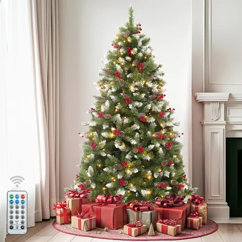 Vista 11 de DWVO Árbol de Navidad artificial preiluminado de 6 pies, verde, 1000 puntas