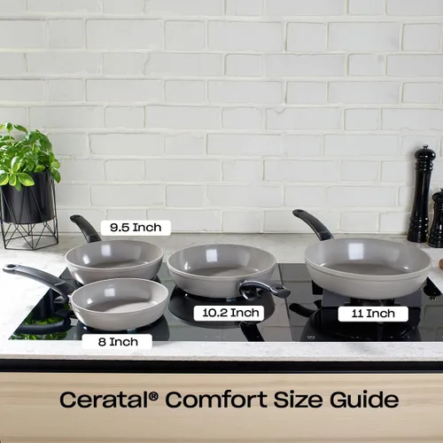 Vista 3 de Fissler Ceratal Comfort - Sartén antiadherente de cerámica de 8 pulgadas, gris cálido, fabricada sin PFAS