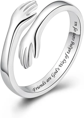 Vista 62 de Anillos de abrazo de plata esterlina S925 para mujeres, adolescentes y niñas, anillo ajustable para nieta, hija, esperanza, promesa, amistad, anillo