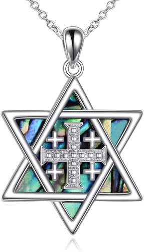Vista 63 de YFN Collar de estrella de David de plata de ley, concha de abulón, árbol de la vida, joyería judía, regalos para mujeres y hombres