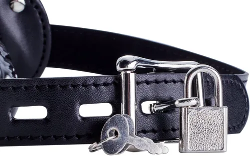 Vista 7 de YiFeng Consolador con cerradura Pene Boca Mordaza con bloqueo Bondage Correa de cuero en BDSM Juguete sexual para adultos (Largo)