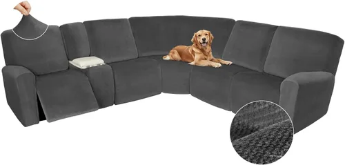 Vista 309 de Arfntevss Fundas de sofá seccional reclinable de terciopelo, Funda de sofá seccional de esquina para sofá reclinable, Funda elástica suave