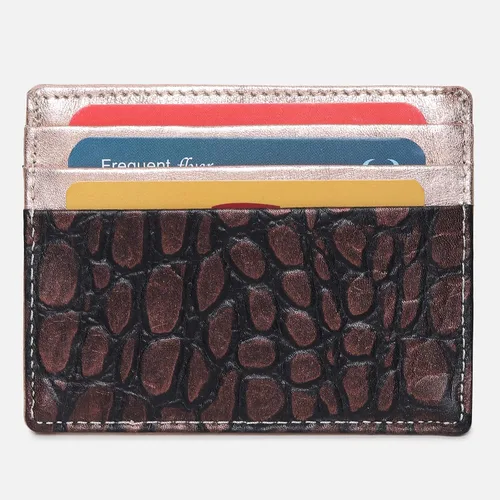 Vista 6 de Tarjetero de cuero genuino para hombres y mujeres, bolso minimalista para tarjetas, carteras para hombre, diseño ultrafino, ideal para viajes