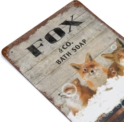 Vista 7 de Placa colgante de hierro vintage con diseño de zorro, letrero de hojalata vintage con texto en inglés "Wash Your Paws", letrero de metal para bar