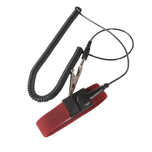 Vista 5 de Correa de muñeca antiestática con cable de conexión a tierra ESD Pulsera antiestática ajustable cuerda en espiral pulsera anti choque (1)