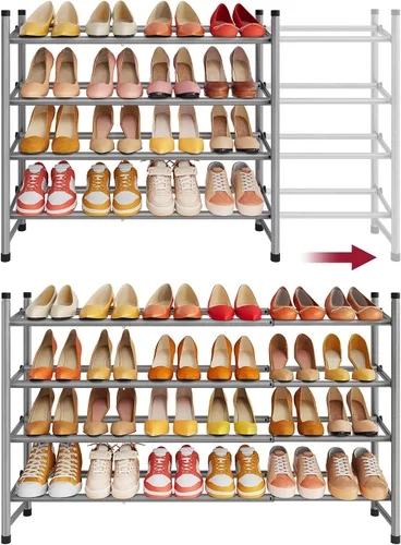 Vista 11 de Tajsoon Zapatero expandible para armario de 1 nivel, 28-41 pulgadas, almacenamiento de zapatos ajustable y apilable, organizador de zapatos de metal
