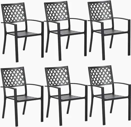 Vista 10 de MFSTUDIO Juego de 4 sillas de comedor apilables para patio, hierro forjado Patrón de red