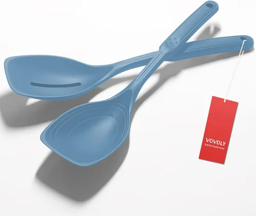 Vista 9 de Cuchara de cocina grande de silicona, juego de cuchara sólida antiadherente con tazón profundo y marca de medición para mezclar, servir, escurrir