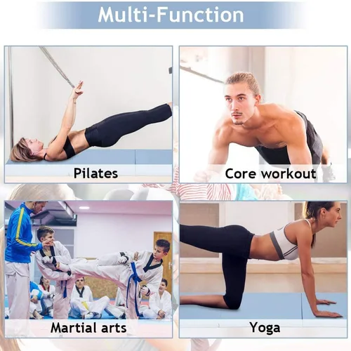 Vista 6 de Colchoneta de gimnasia para gimnasio en casa, plegable, portátil, de 6 x 2 x 2 pulgadas, extra gruesa, con asas de transporte, para niños y adultos