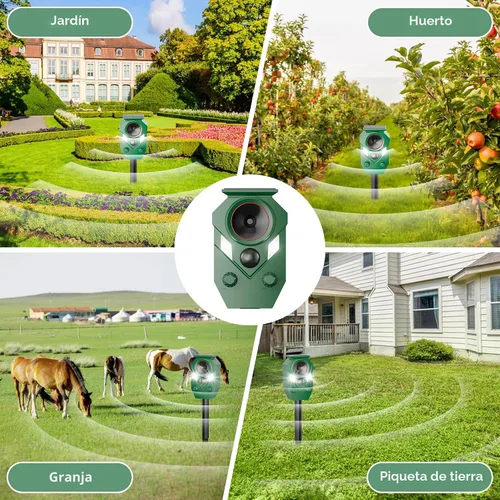 Vista 7 de Paquete de 2 repelentes ultrasónicos de animales con energía solar, ardilla de ciervo impermeable para exteriores con sensor de luz estroboscópica