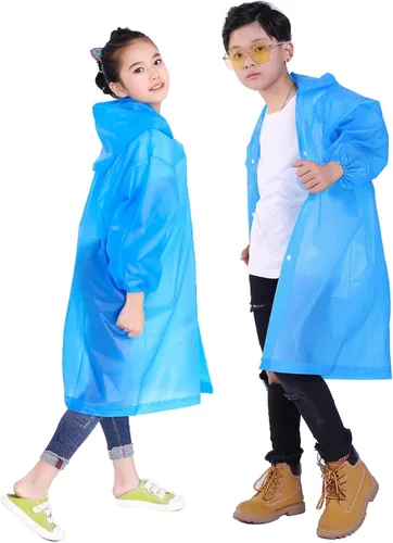 Vista 24 de Chaqueta de lluvia para niños, paquete de 2 ponchos de lluvia para niños, impermeables reutilizables para niños y niñas, impermeable, para exteriores