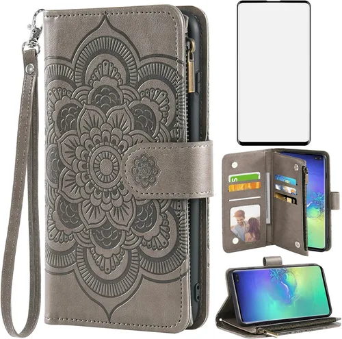 Vista 9 de Asuwish Funda tipo cartera compatible con Samsung Galaxy S10 Plus y protector de pantalla de vidrio templado, funda para teléfono celular con tapa