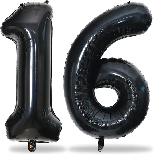 Vista 86 de Globos negros del número 10 para decoraciones de cumpleaños número 10, globos de helio de mylar de lámina de 40 pulgadas negros del número 1 & 0