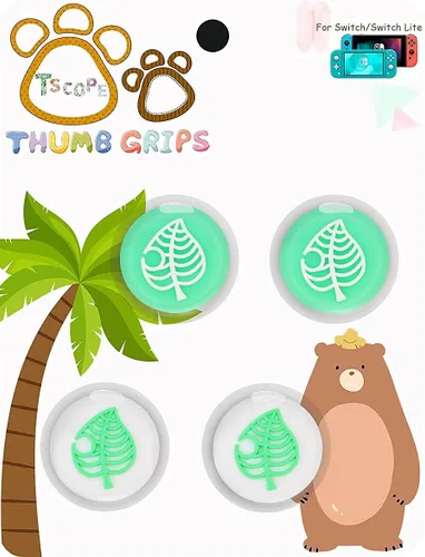 Vista 7 de Tscope Lindas tapas de agarre para el pulgar para Nintendo SwitchLiteOLED para Animal Crossing Kawaii Leaf Joystick Analog Soft Silicone Button