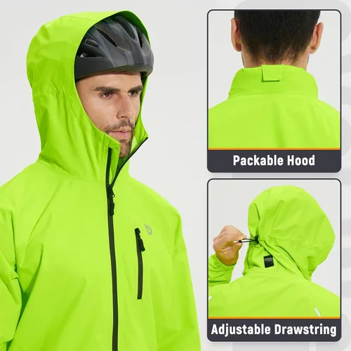 Vista 4 de BALEAF Chaqueta impermeable de ciclismo para hombre, rompevientos, plegable, equipo de correr, ligero, reflectante