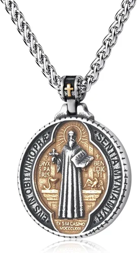 Vista 18 de Collar de San Cristóbal/Jorge/Miguel/Jesús/María para Hombre, Medallón de Santos Patrones, Joyería de Acero Inoxidable