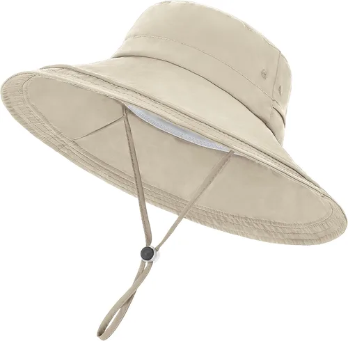 Vista 8 de Sombrero de ala ancha impermeable UPF 50+ para mujer con agujero para cola Beige